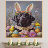 Labrador Retriever Dog in Easter Costume, Cute Pet Art for Spring, Holiday Gift for Dog Lovers, Dog Wall Art on Canvas Wrap, Framed Print, or Rolled Artwork for Living Room or Bedroom